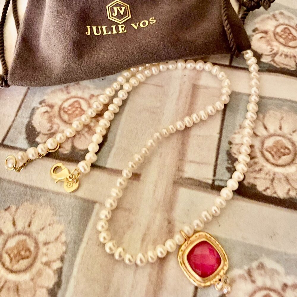 Stunning pearl and ruby gemstone Julie Vos "Tudor" necklace - Picture 4 of 5